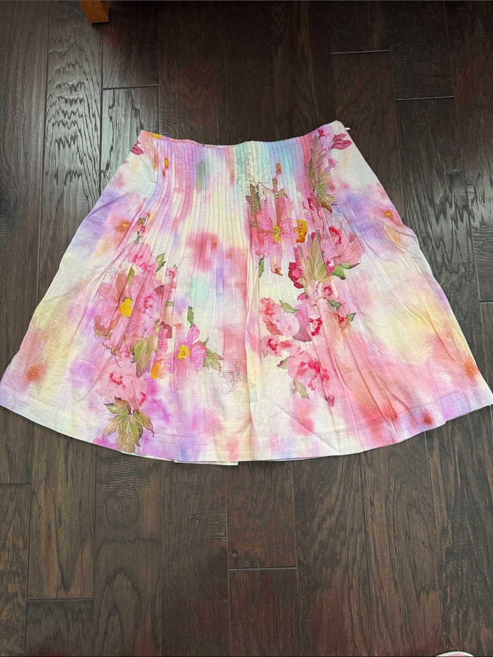 Anthropologie Pastel Floral Pintucked Pleated A-Line Skirt- Pink, Purple, Yellow - Picture 1 of 7